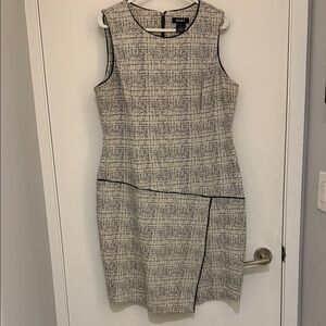 DKNY Cream and Black Textured Midi Dress